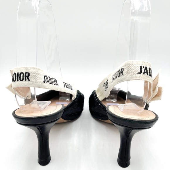 Dior J’Adior Two-Toned Shiny Velvet White Ribbon Logo Slingback 65mm Heels - Picture 5 of 8